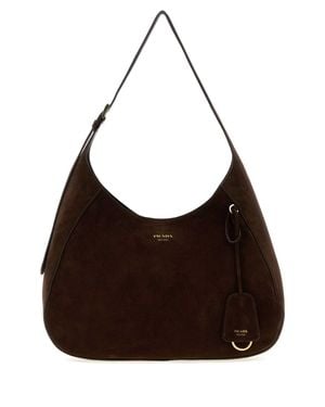 Prada Dark Suede Large Boogie Shoulder Handbag - Brown