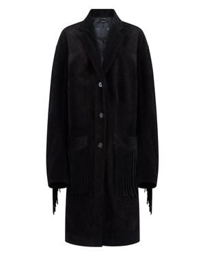 R13 Single-Breasted Suede Coat With Fringes - Black