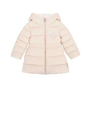 Moncler Kids Long Parka Jacket With Hood - Natural