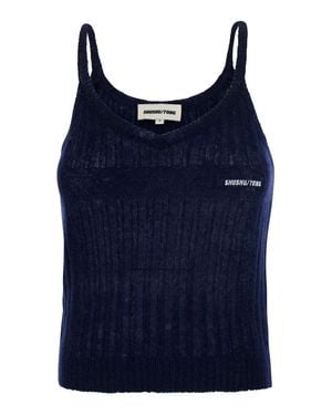 ShuShu/Tong Kid Mohair V-Neck Knit Cami Top With Spaghetti Straps - Blue