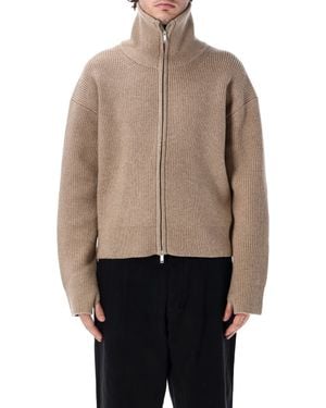 Studio Nicholson Ribbed Wool Zip-Up High-Neck Sweater - Natural