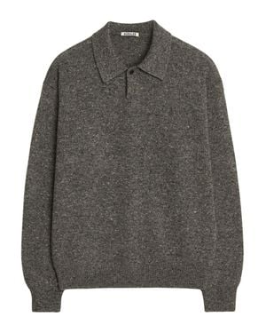 AURALEE Cashmere Nep-Knit Polo Shirt With Classic Collar - Gray