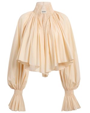 KHAITE High Neck Ruffled Top With Long Sleeves - Natural