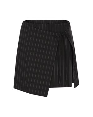 Sportmax Chic Pinstripe Mini Skirt With Double Wrap Construction - Black