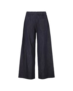 Max Mara Garment-Washed Pure Cotton Denim Pants With Wide Legs And Patch Pocket Detail - Blue