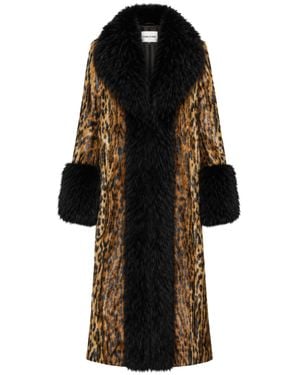 Stand Studio Faux Fur Leopard Print Scarf-Collar Tie-Waist Jacket - Black