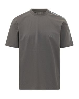 Y-3 Graphic 3-Stripe Short Sleeve Tee - Gray