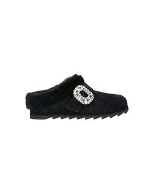 Roger Vivier Slidy Viv' Shearling Lined Suede Mules - Black