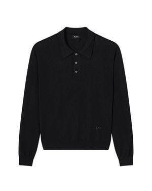 A.P.C. A. P.C. Classic Wool Sweater With Short Button Placket And Ribbed Cuffs - Black