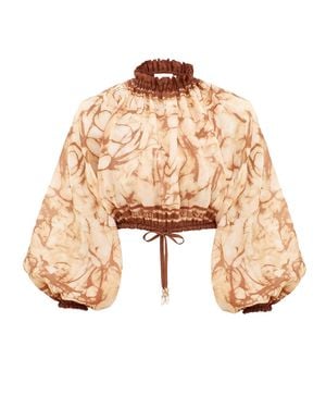 Zimmermann Sophisticated Billow Sleeve Top With Drawcord Waist Size 0 - Natural