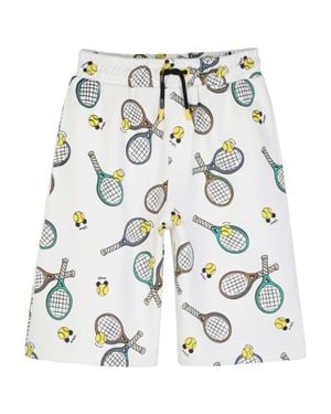 Marc Jacobs Cotton Tennis Print Shorts With Drawstring Waist For Boys - White