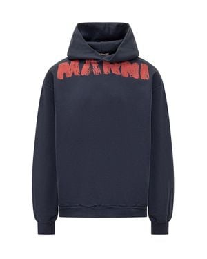 Marni Classic Sweatshirt With Hood And Bold Logo - Blue