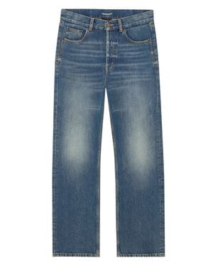 Saint Laurent Paris Embossed Leather Jacron Button-Fly Five-Pocket Jeans For - Blue