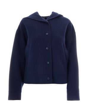 Max Mara Hooded Wool Blend Button-Front Jacket - Blue