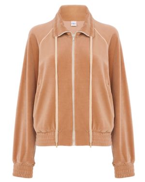Chloé Velvet Zip-Front Drawstring Waist Jacket - Brown
