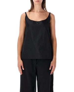 Prada Sleeveless Logo Plaque Cami Top - Black