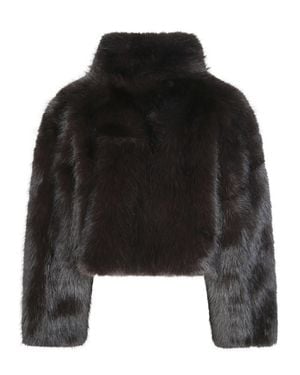 ROTATE BIRGER CHRISTENSEN Cropped Faux Fur Mini Jacket - Black