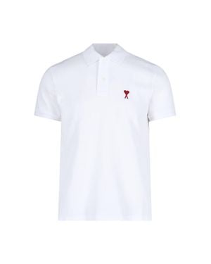 Ami Paris Regular Fit Polo With Ricamo Logo - White