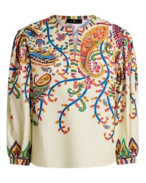 Etro Floral Paisley-Print Cotton Top - White