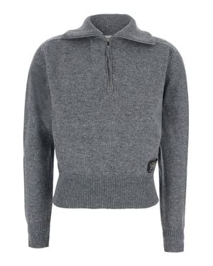 Grifoni Wool Zip Pull With High Collar - Gray