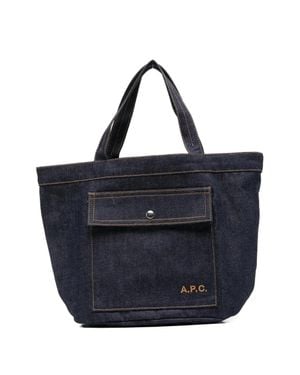 A.P.C. A. P.C. Classic Cotton Tote Handbag With Embroidered Logo - Blue