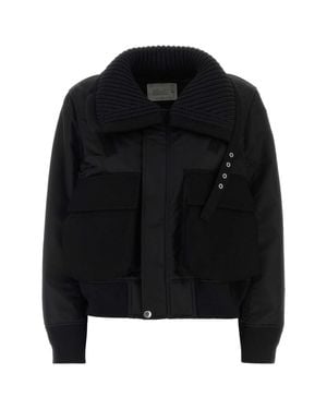 Sacai Nylon Twill And Wool Melton Blouson Jacket For - Black