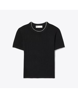 Tory Burch Wool Scalloped Hem Top - Black