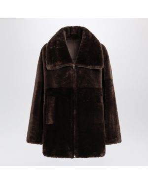 Blancha Oak Zip-Up Shearling Jacket - Black