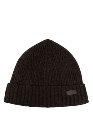 Barbour Wool-Blend Logo Patch Knit Beanie With Ribbed Turn-Up Brim - Black