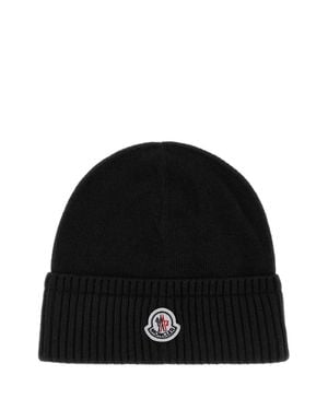 Moncler Wool Blend Beanie Hat - Black