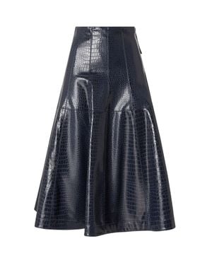 Pinko Croc-Embossed A-Line Skirt - Blue