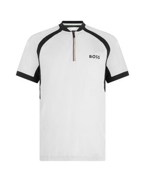 BOSS Technical Short-Sleeve T-Shirt With Partial Zip - White