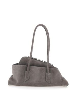 The Attico Passeggiata Suede Mini Shoulder Handbag With Two Top Handles - Gray