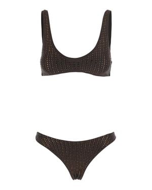 VENUJA Sequin Tech Fabric Bikini With Brazilian-Cut Bottoms - Brown