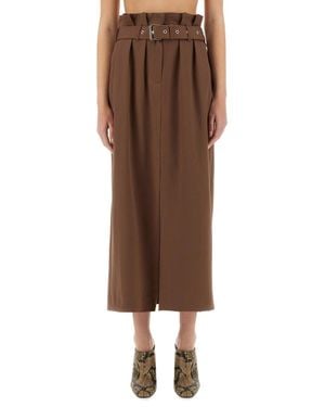 Dries Van Noten Wool Skirt With Belt - Brown
