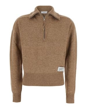 Grifoni 100% Wool Zip-Up Sweater With High Collar - Brown