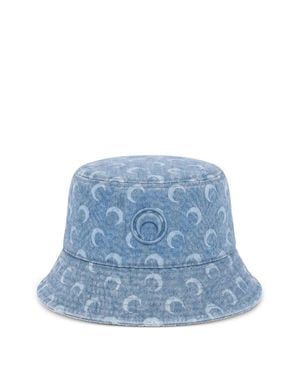 Marine Serre Distressed Denim Hat With All-Over Print - Blue