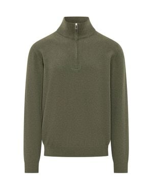 Malo Basic Zip Turtleneck Sweater - Green