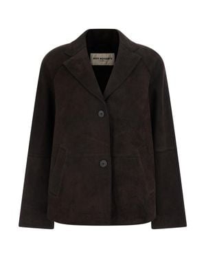 Roy Rogers Suede Raglan Peacoat With Classic Collar And Side Pockets - Black