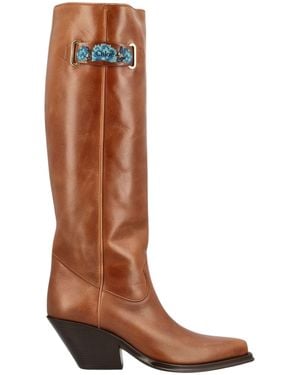 Chloé Azelan Leather Boots With Pointed Toe And 70 Mm Shaped Heel - Brown