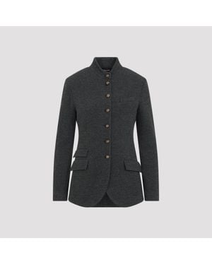 Giorgio Armani Wool-Blend Blazer Jacket - Black