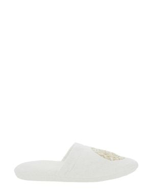 Versace Logo Tech Fabric Slip-On Home Slippers - White