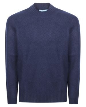 Drumohr Wool Ribbed Tubular Knit Crewneck Sweater - Blue
