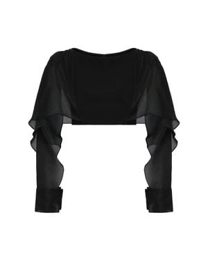 Maticevski Illusion Cropped Ruffled Sequined Mesh Top - Black