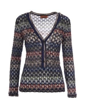 Missoni V-Neck Button-Front Knit Cardigan - Blue