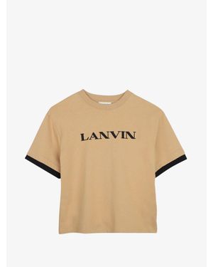 Lanvin Boy's Crew Neck Cotton T-Shirt With Embroidered Logo - Natural