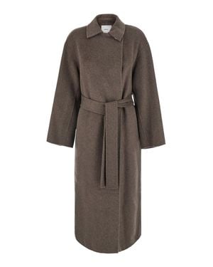 Grifoni Wool Blend Off-Center Closure Belted Jacket For - Gray