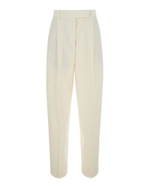 Rohe Wool Pants With Single Front Pleat And Tapered Leg - White