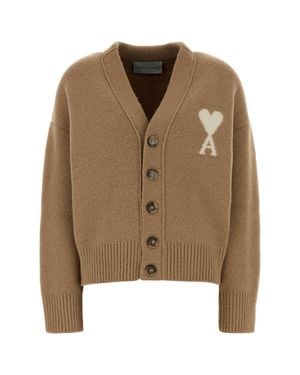 Ami Paris Alpaca-Blend Cardigan - Brown