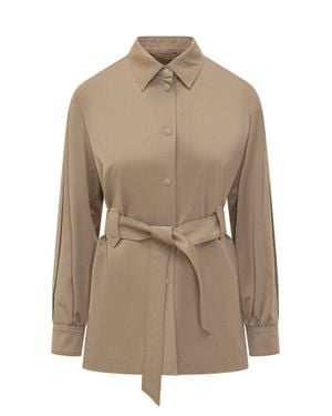 Max Mara Chic Jacket With Belt - Natural